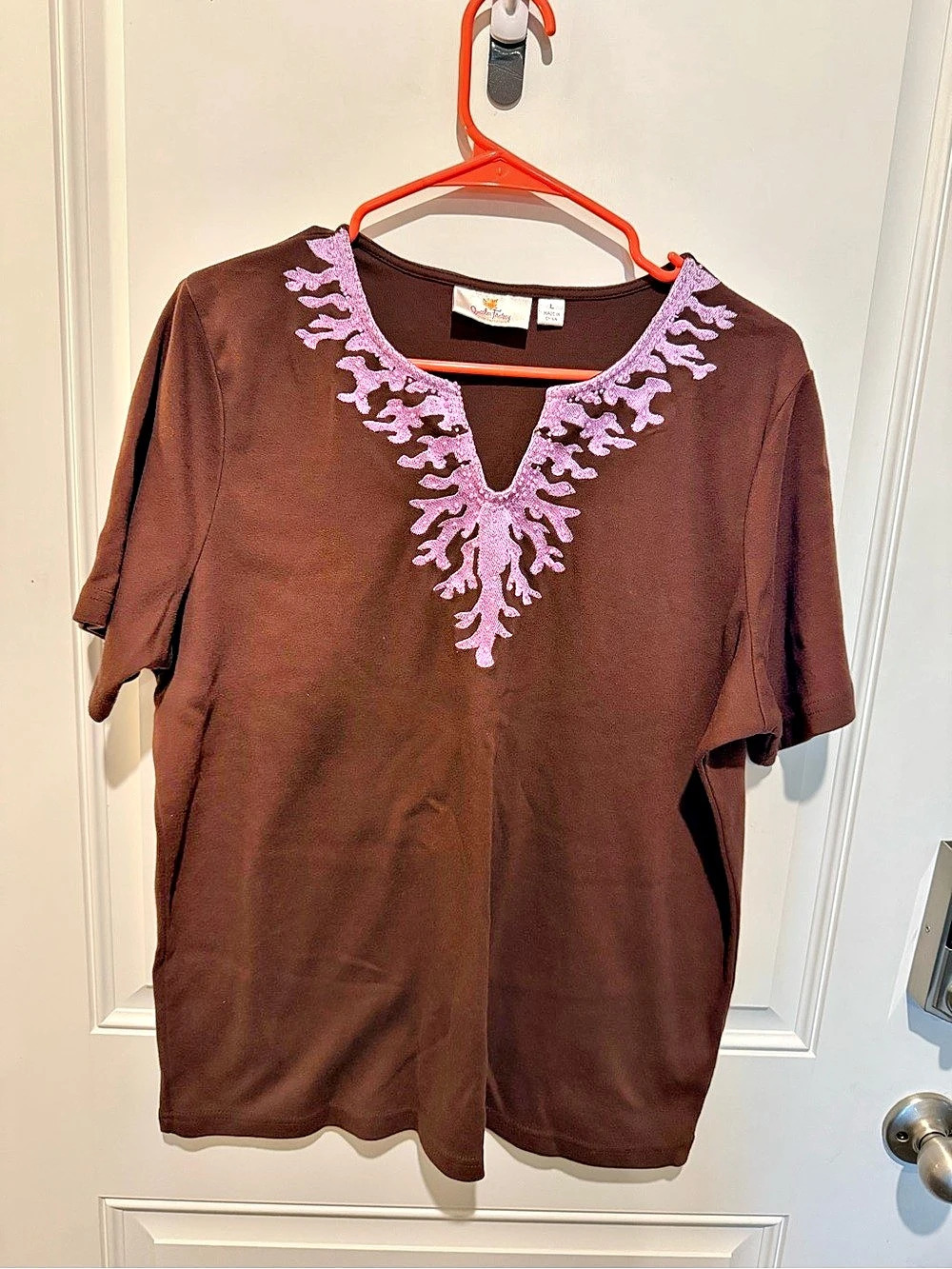 Quacker Factory Embroidered Tunic in Brown & Purple Size Large Like New